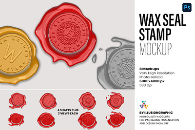 Wax Seal Stamp Mockup - 8 views authentic certificate logo mockup mockup object mockup photoshop mockup psd mockup seal mockup stamp vintage wax seal mockup