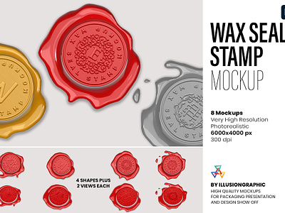 Wax Seal Stamp Mockup - 8 views authentic certificate logo mockup mockup object mockup photoshop mockup psd mockup seal mockup stamp vintage wax seal mockup