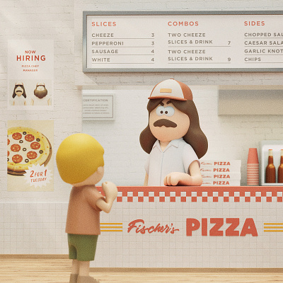 Fischer's Pizza - Interior 3d c4d character cinema4d illustration pizza