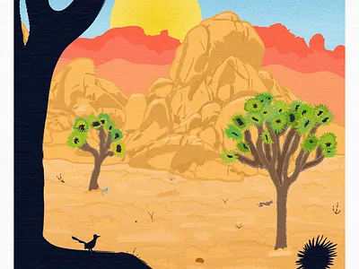 Joshua Tree Nat'l Park Poster animation branding california desert design graphic design illustration illustrator joshua tree national park poster national parks poster road runner travel travel poster vector