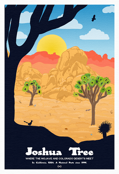 Joshua Tree Nat'l Park Poster animation branding california desert design graphic design illustration illustrator joshua tree national park poster national parks poster road runner travel travel poster vector