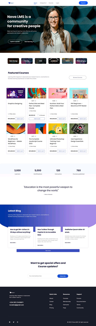 Nova LMS (E-learning Platform) branding design ui web design website wordpress