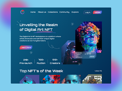 NFT Marketplace Landing Page Design blockchain cryptoart crytocollectibles digitalart digitalcollectibles landingpage nft nftartist nftcommunity nftdesign nftinvesting nftlandingpage nftplatform nftsarethefuture ui uiuxdesign