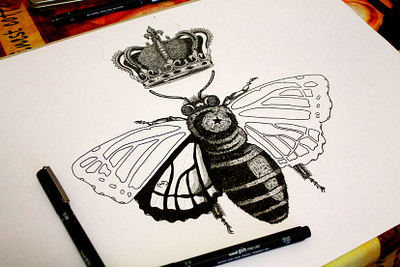 work in progress artwork butterfly design illustration illustrator ink micron pointillism