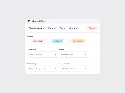 Advanced Filter clean dashboard filter layout product sort ui web