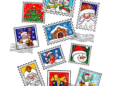 Set New Year postage stamps by www.marmarclipart.com on Dribbble