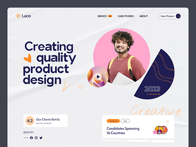 Luca: Quality Product Design Landing Page 3d boldtypography branding brochurelink clientreviews creative design2023 designinspiration dribbblepost globalreach interactiveui landing page lucadesign modern modernaesthetic productdesign socialintegration ui ux vibrantpalette