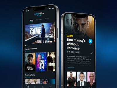 Amazon Prime Rework amazon blue carousel dark theme deep blue mobile app movie netflix prime prime video tv show ui ux