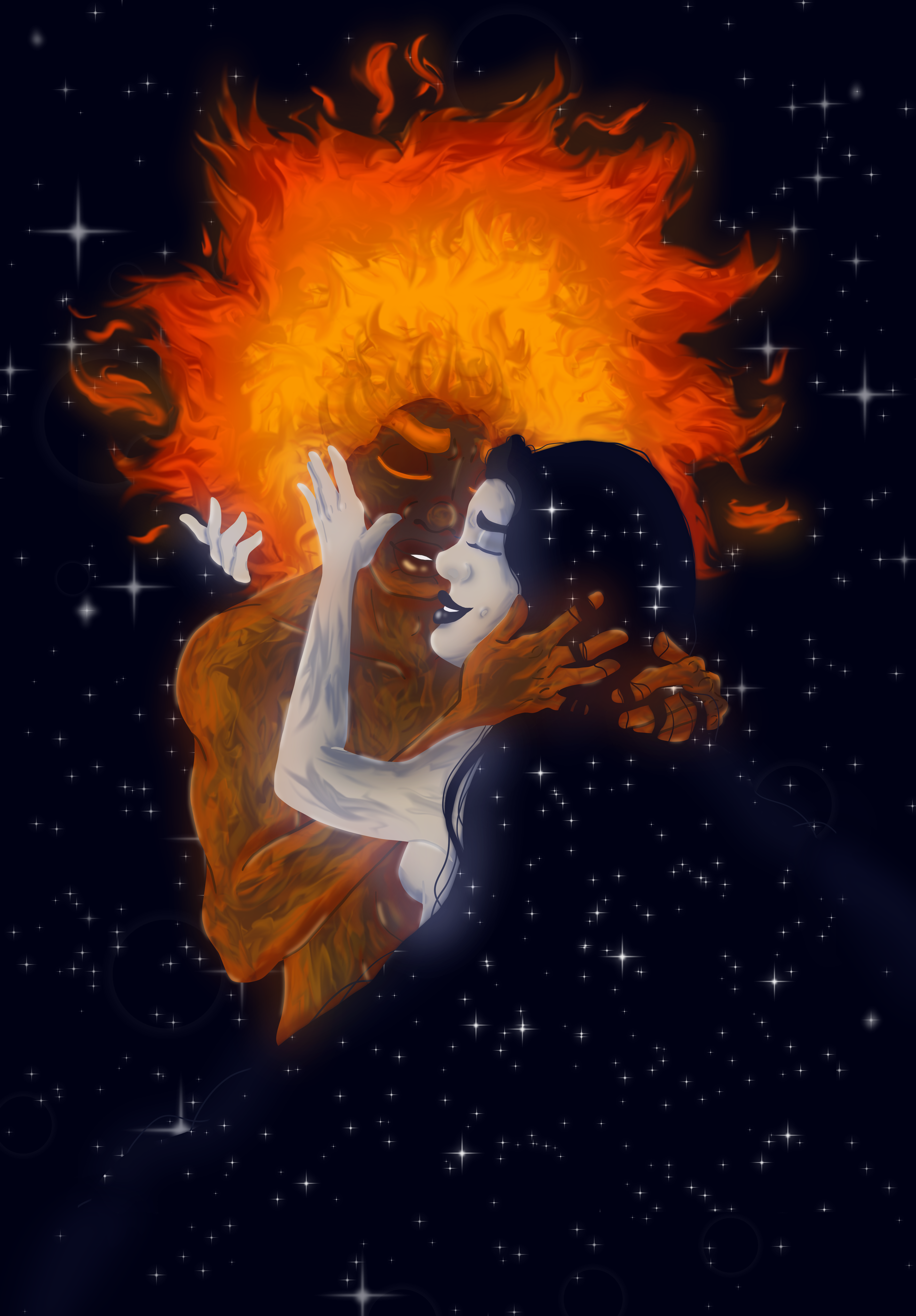 Sol e Lua character design concept art couple digital 2d digital art digital artwork eclipse hug illustration love moon stars sun sun and moon