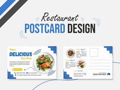 Restaurant Postcard Design advertising blue brand identity branding business card corporate creative design food graphic design marketing minimal post postcard print restaurant