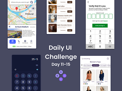 Daily UI Challenge: Day 11-15 app app design calculator daily challenge design challenge e commerce ecommerce map design menu mobile menu product design square academy ui design ux design