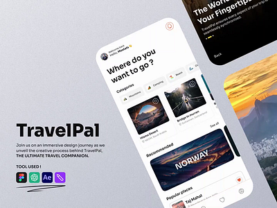 TravelPal App Design after effect animation app application case study clean ui design destination figma mobile mobile ui motion graphics travel travel app ui uiux userinterface ux web design