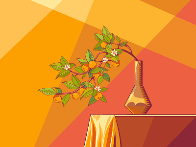 Orange branch (stained glass) graphic design illustration oranges stained glass still life vector
