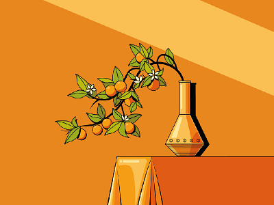 Orange branch (simple shapes) graphic design illustration oranges still life vector