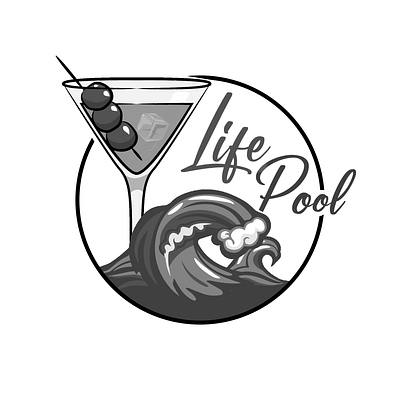 LifePool B&W animation badge blackandwhite branding bw cocktail design details glass graphic design ice illustration logo party pool wave