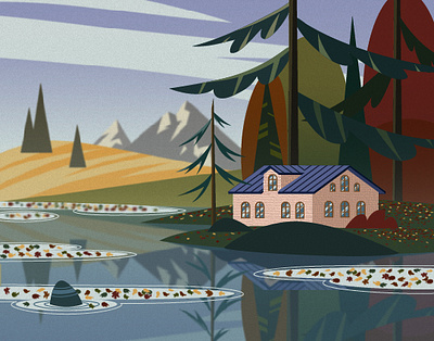 Lake house (daylight) autumn graphic design illustration landscape vector
