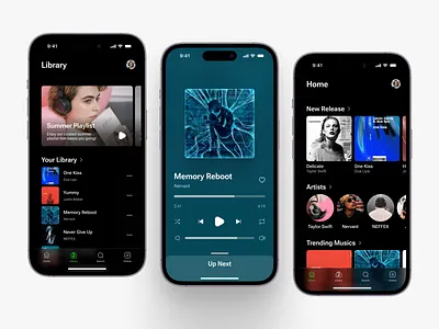 Music App Redesign - iOS/Android android app app design app ui design figma ios app iphone material design mobile app design mockup music music app play prototype sound spotify ui design ui ux ui ux design