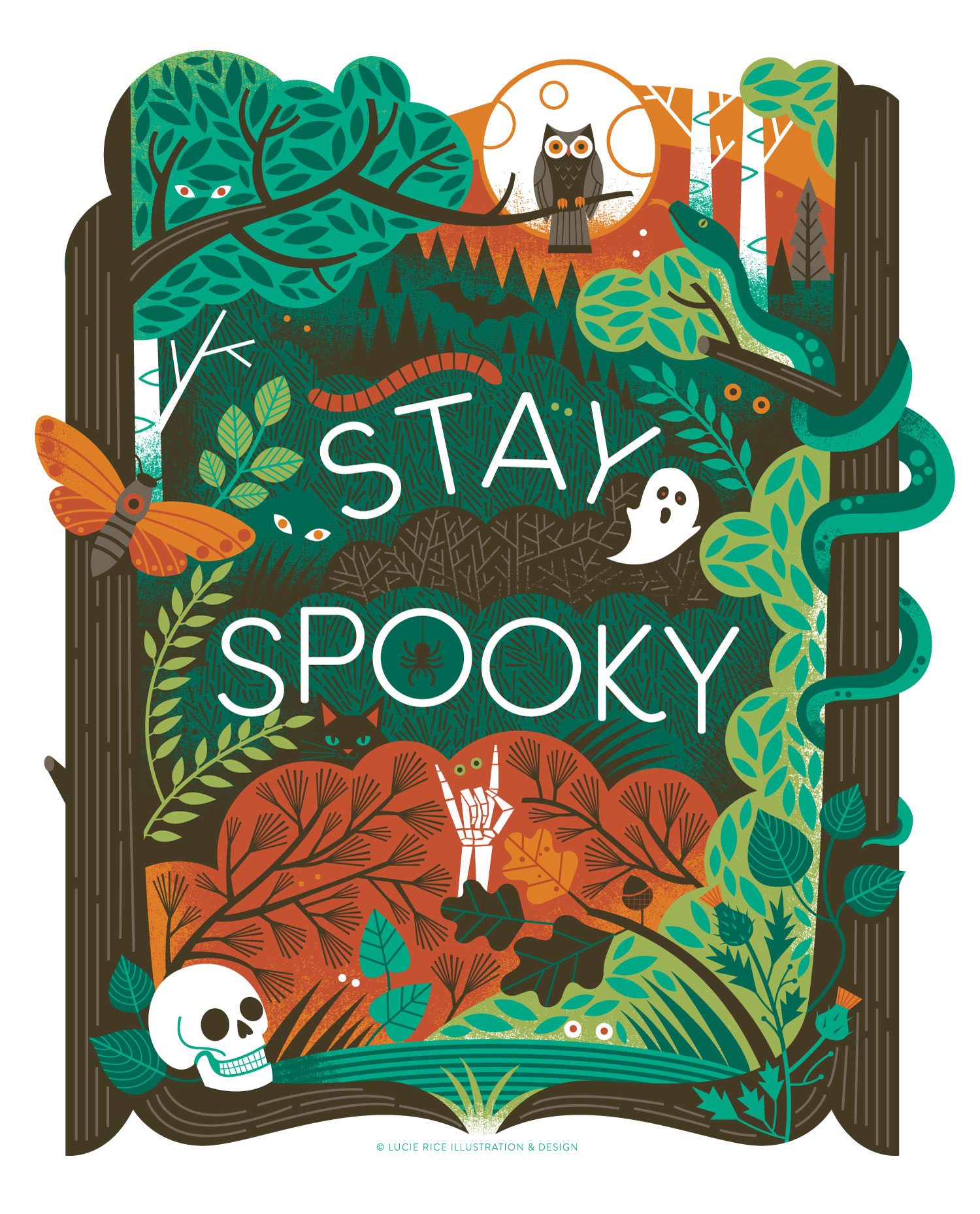 Stay Spooky forest ghosts ghouls halloween illustration macabre morbid moths outdoors poster spooky