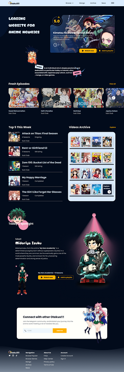 Otaku101 - Anime landing page animation design landing page movies ui website