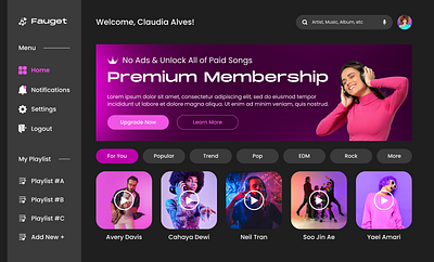 Music Website Dashboard app design design ui ux web design