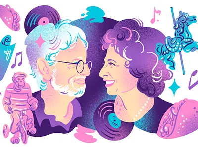 LA Times Lonely Widow Illustration affair blue california drawing editorial editorial illustration illustration jordan kay la times limited color limited palette memories monkey music noise pink portrait purple tacos texture