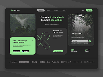 Eco Landing Page Website Design brandaffiliations clean ui ctas darktheme eco conscious eco friendly ecobrands environmental greentech marketplace mobile app natureimagery newsletter signup subscription sustainability trustworthy userengagement userexperience volunteer webdesign