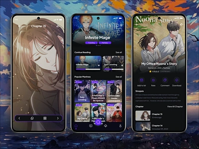 Kkottoon - Comic Mobile App anime app clean comic detail home manga manhwa mobile newsfeed ui ux webtoon