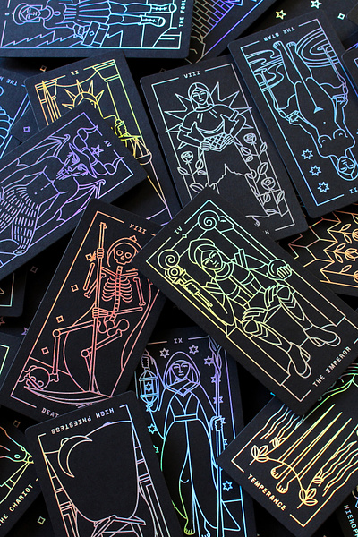 Spectre Holographic Tarot Cards branding design drawing fantasy foil graphic design halloween holographic illustration lettering magic spooky tarot