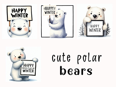 Collection of cute polar bears animals bears graphic illustration