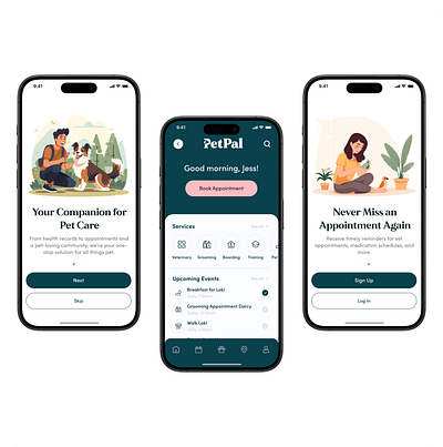 PetPal - Pet Care App UI/UX app app design branding design graphic design illustration management app mobile pet pet care ui