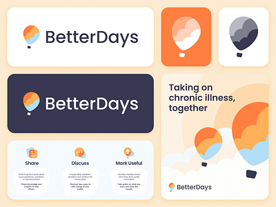 BetterDays - Brand Visual Identity balloon branding cloud logo clouds colorful logo logo logo concept logo identity modern logo orange orange logo overlay logo ui visual brand visual brand identity