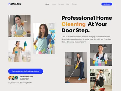 GETCLEAN* branding cleaning design header landing page minimal modern ui uiux ux
