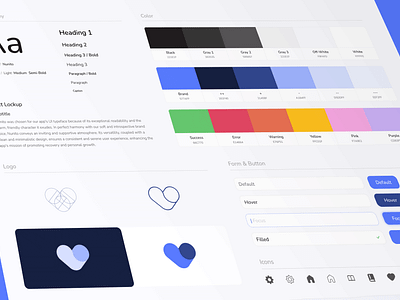 💙Recovery💙 Brand Guidelines Preview blue brandguidelines branding brandsystem colorpalette digitalstyleguide logo nunito sobriety styleguide system tech ui wellness