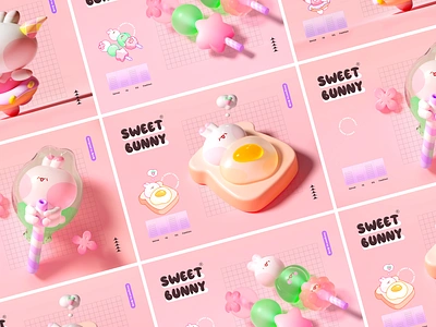 Sweet Bunny 05 3d bread bunny c4d cute design food illustration lollipop lovely magic mascot rabbit sugar zhang 张小哈