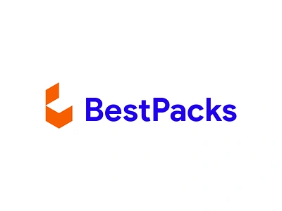 BestPacks logo design: B letter + cardboard box + negative space automated sealing machine b best box box erectors box taping carton carton sealers container crate letter mark monogram logo logo design negative space pack package packaging packet packs parcel