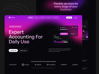 Viens Website accounting dark design finance flat gradient homepage landing page screen ui design website