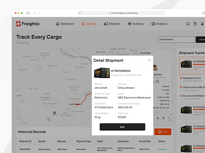 Detail Shipment - Freightic b2b branding cargo component container dashboard design dropdown edit field form kit logistic product design saas service ui ux web website
