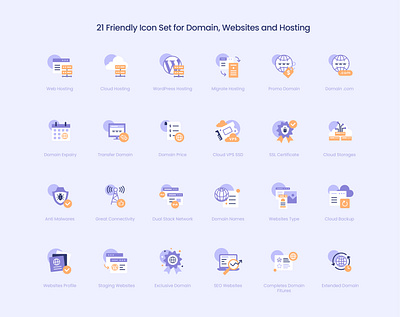 Domain, Websites, and Hosting Full Color Icons Set domain icon friendly icon hosting icon tech icon web domain icon web host icon web hosting icon websites icon