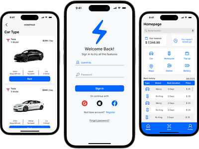 ELECTRIC VEHICLE APP electric vehicle app mobile ui rent app tesla app ui uiux vehicle app