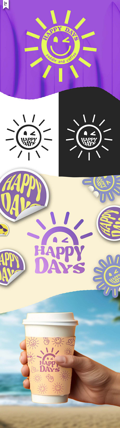 Happy Days Concept art beach branding bright coffee colorful design logo design paddle purple sticker sun sunshine