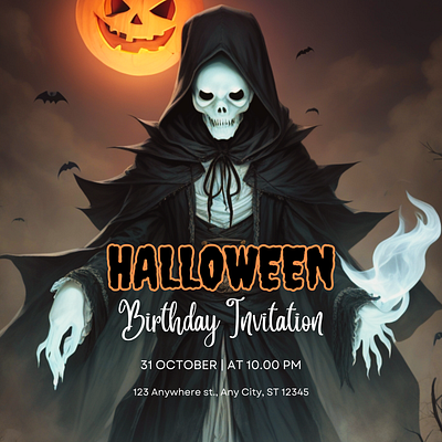 Creepy Halloween Celebration with Haunted Skeleton Monster spooky