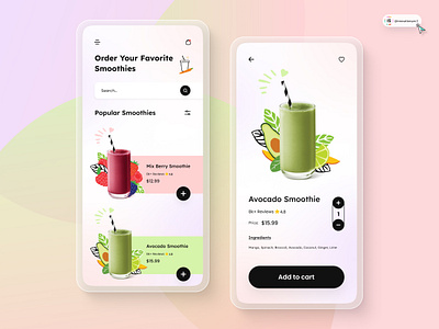 Smoothie App Design 3d animation art branding digitaldesign ecommerce flatdesign graphic design illustration innovationsync juice app logo mobile motion graphics nft product design shopify ui vector webdesign