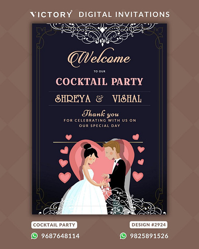 Digital Cocktail Party with Golden Frame Design no. 2924 graphic design