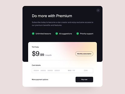 Purchase Modal credit card fintech mobile modal payment premium subscribe ui ux