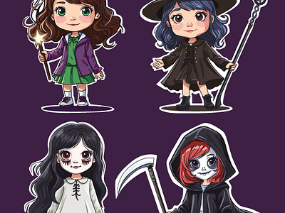 Cut Little Girls with Ghosty Costumes cute girl halloween cutes sticker ghosty girl vector girls sticker halloween girl vector halloween vector