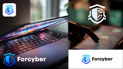 Logo Cyber Security blue cyber logo security