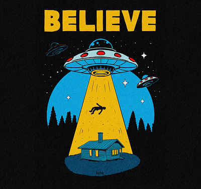 BELIEVE abduction alien cabin movies pop art scifi ufo woods