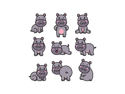 Hippopotamus Doodle Set cute doodle hippopotamus icon illustration logo vector