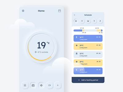 Home automation application weather station app application automation button calendar cloud control domotic home list mobile neomorphism remote time slot ui ux weather