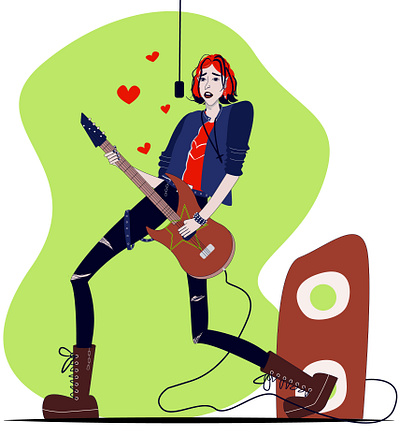 Rock star app character flat guitar guy illustration illustration for card love people rock star vector